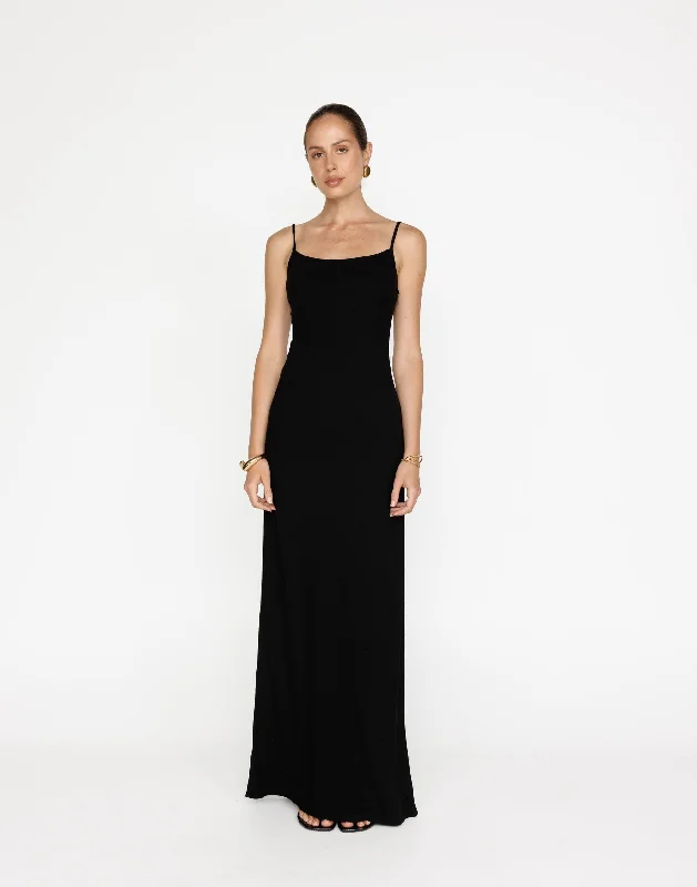 June Maxi Dress (Black) Fashionable Faux Wrap Maxi Dress