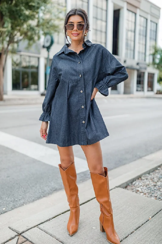 Live For Us Black Acid Wash Denim Mini Dress Fashionable Off-Shoulder Mini Dress