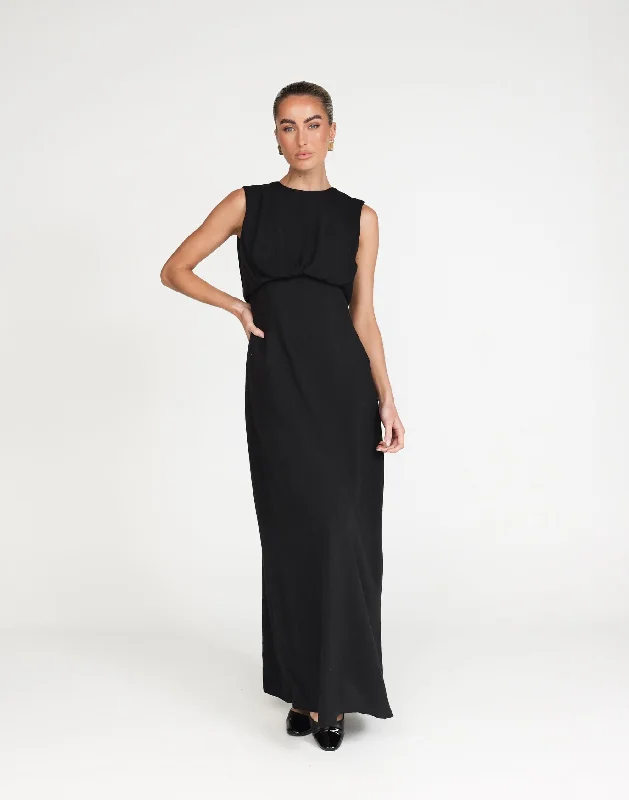 Liza Maxi Dress (Black) Fashionable High-Low Maxi Dress