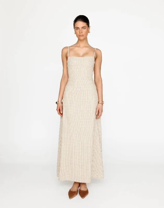 Mckenna Maxi Dress (Beige Gingham) Comfortable Casual Maxi Dress