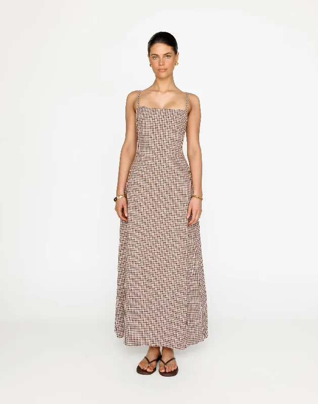 Mckenna Maxi Dress (Choc Gingham) Trendy Floral Print Maxi Dress