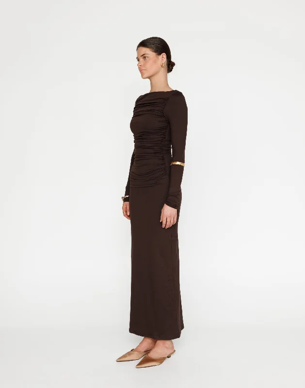 Natasha Maxi Dress (Chocolate) Trendy Printed Maxi Dress