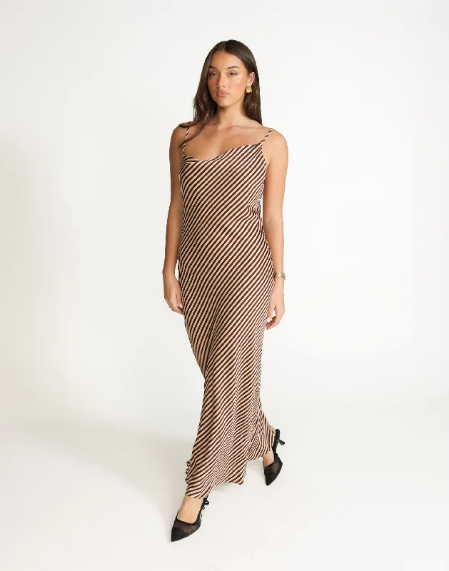 Nigella Maxi Dress (Caramel Pinstripe) Fashionable Layered Maxi Dress