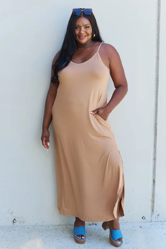 Plus Size Cami Side Slit Maxi Dress in Camel Stylish Boho Maxi Dress