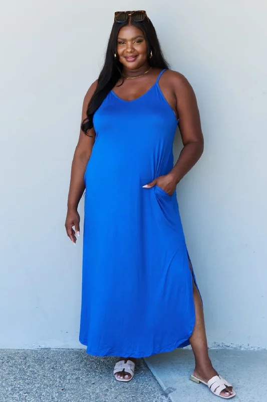 Full Size Cami Side Slit Maxi Dress in Royal Blue Comfortable Bohemian Maxi Dress