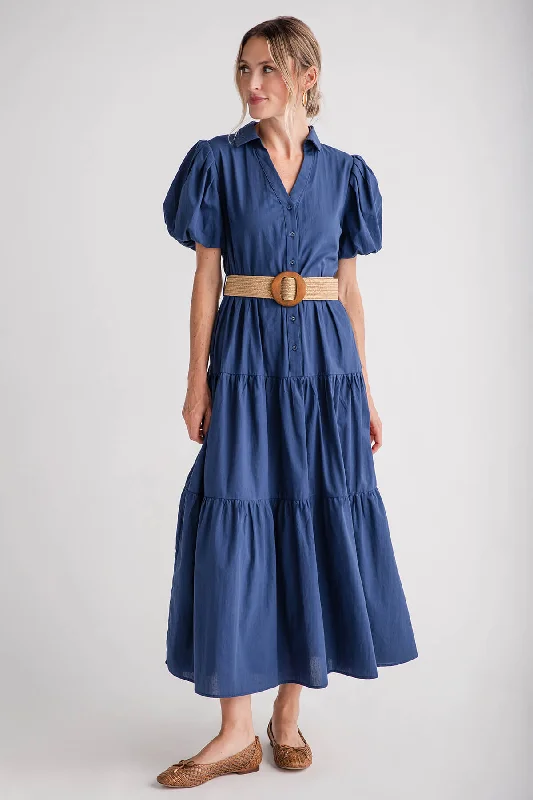 Pinch Buttondown Belted Maxi Dress Trendy Ruffled Maxi Dress