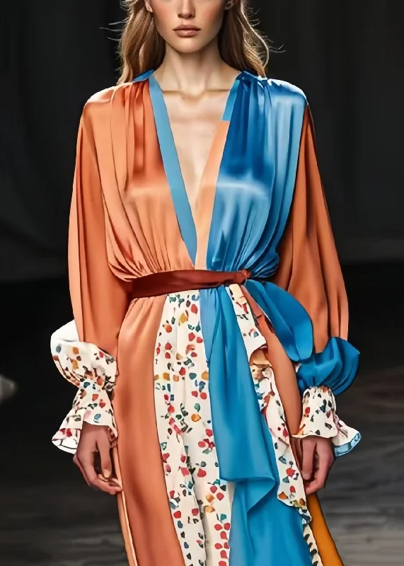 Handmade Khaki Cinched Patchwork Silk Maxi Dress Spring Comfortable Long-Sleeve Maxi Dress Handmade Khaki Cinched Patchwork Silk Maxi Dress Spring Comfortable Long-Sleeve Maxi Dress