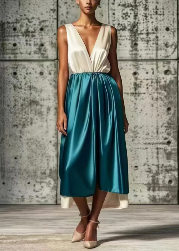 Style White Deep-V Neck Patchwork Silk Maxi Dresses Summer Stylish A-Line Maxi Dress Style White Deep-V Neck Patchwork Silk Maxi Dresses Summer Stylish A-Line Maxi Dress