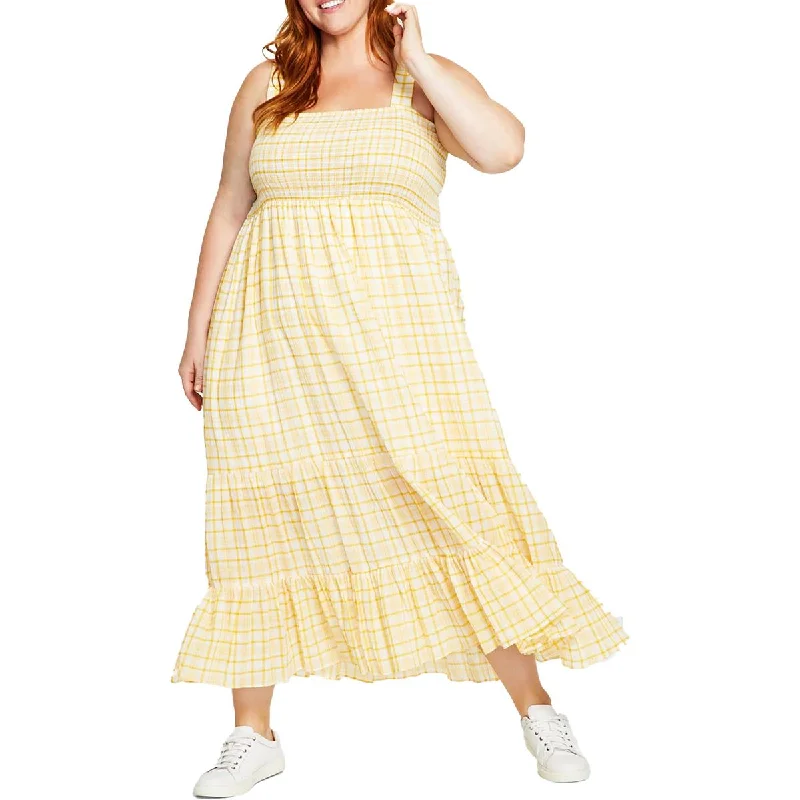 Tommy Hilfiger Womens Plus Smocked Plaid Maxi Dress Fashionable Open-Back Maxi Dress Tommy Hilfiger Womens Plus Smocked Plaid Maxi Dress Fashionable Open-Back Maxi Dress