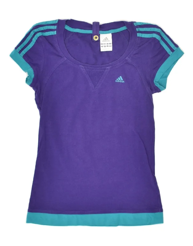 ADIDAS Womens T-Shirt Top UK 8 Small Purple Cotton Oversized T-Shirt Spandex breathable