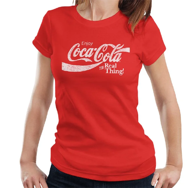 Coca Cola The Real Thing White Text Women's T-Shirt Fitted T-Shirt Seamless Stretchy Coca Cola The Real Thing White Text Women's T-Shirt Fitted T-Shirt Seamless Stretchy