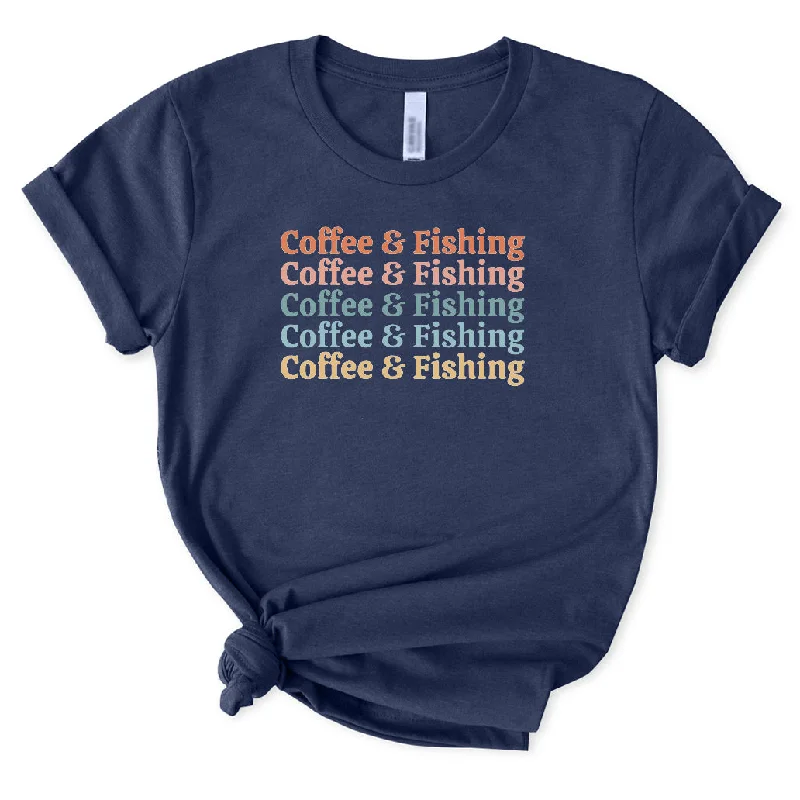 Coffee and Fishing T-Shirt for Women Zippered Front Buttoned Front Snap Front