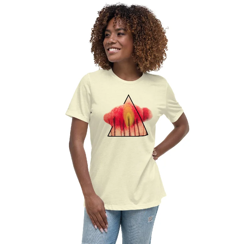 Crew Neck Women's Relaxed Fit T-Shirt FIRE Asymmetrical Pockets Print