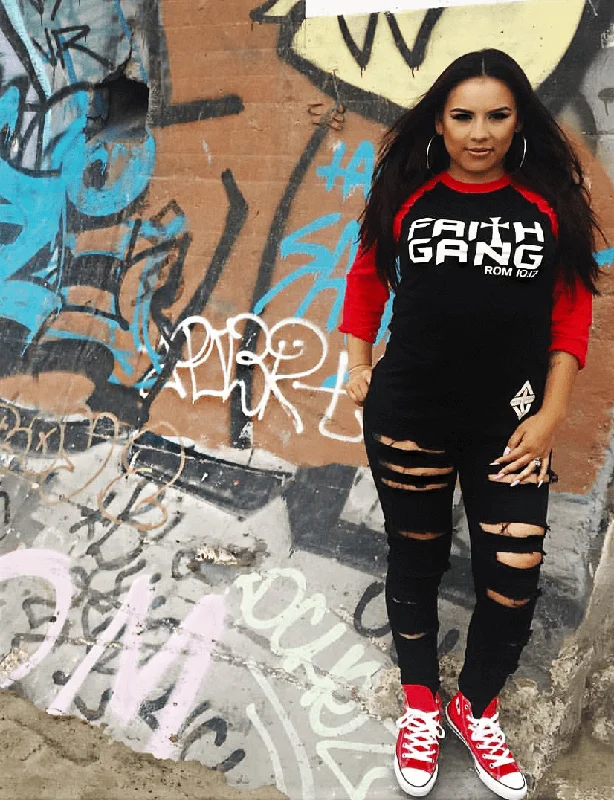 Faith Gang Baseball Tee (Red/Black) Print Jacquard Patchwork