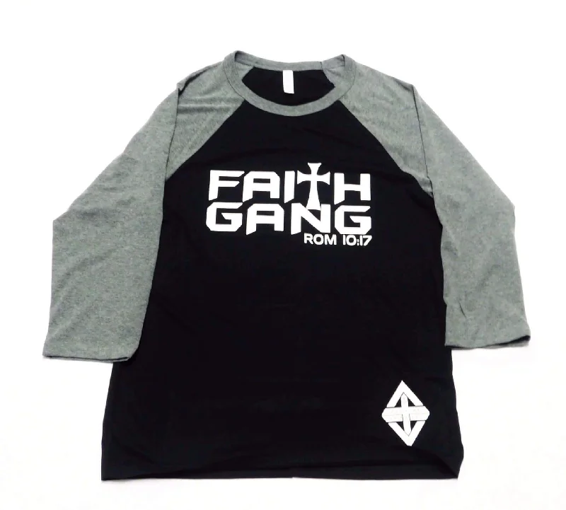 Faith Gang Black & Deep Heather Baseball Tee Striped Floral Plaid