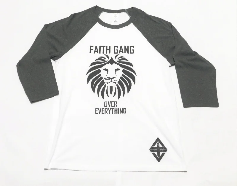 Faith Gang Over EveryThing Baseball Tee (White/Gray) Casual Formal Business