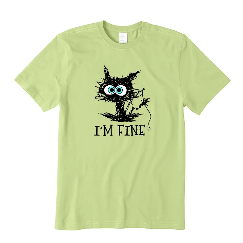 Fishing I'm Fine T-Shirt Solid Print Embellished