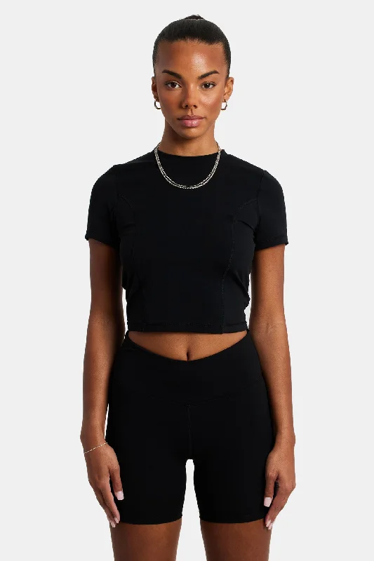 Fitted Seam Detail T-Shirt - Black Cozy Warm Stylish