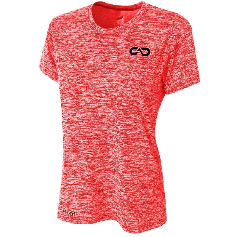 Galaxy DRY-FIT Womens Performance Tee (Red) Striped Floral Plaid