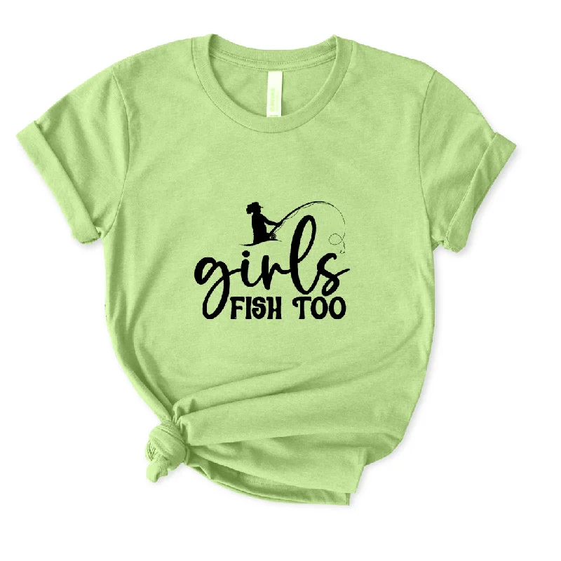 Girls Fish Too T-Shirt for Women Ribbed T-Shirt High Neck Heavyweight