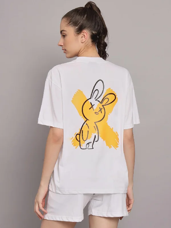 Cross Bunny Drop Shoulder Oversized T-shirt Graphic T-Shirt Round Neck Polyester