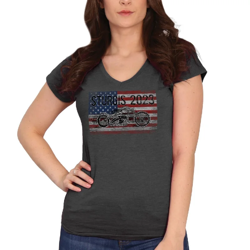 Hot Leathers Sturgis 2023 Ladies Bling Bike T-Shirt, Dark Gray Lace Blend Ribbed Blend Corduroy Blend Hot Leathers Sturgis 2023 Ladies Bling Bike T-Shirt, Dark Gray Lace Blend Ribbed Blend Corduroy Blend