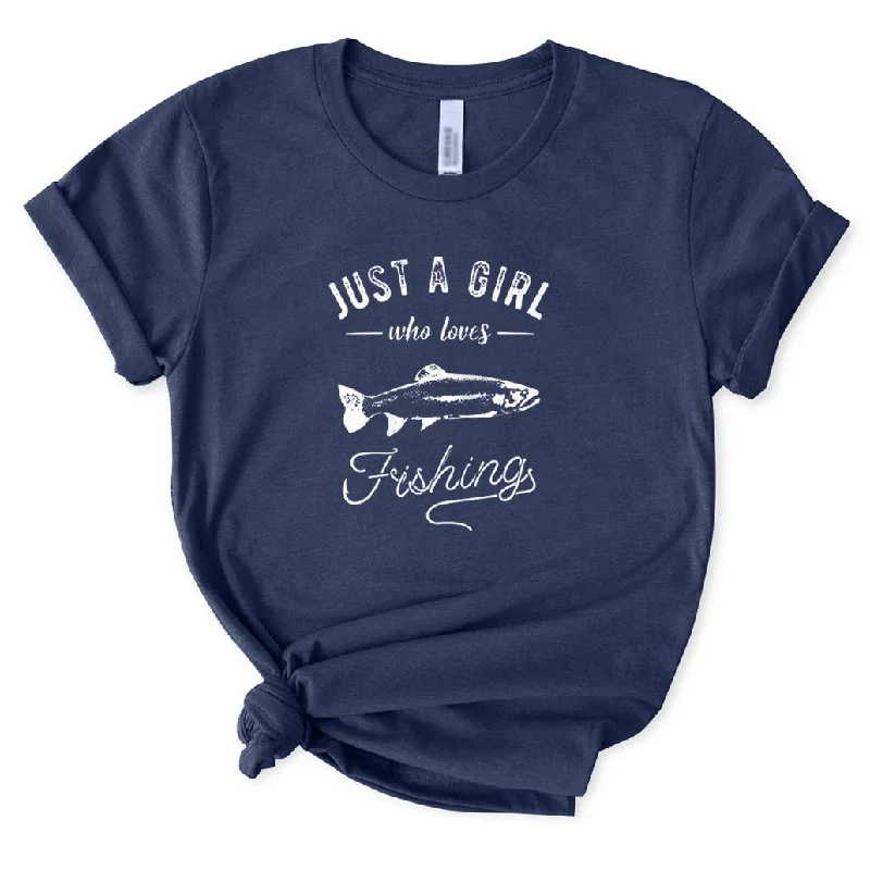 Just A Girl Who Loves Fishing T-Shirt for Women Mesh Fabric Canvas Fabric Denim Fabric