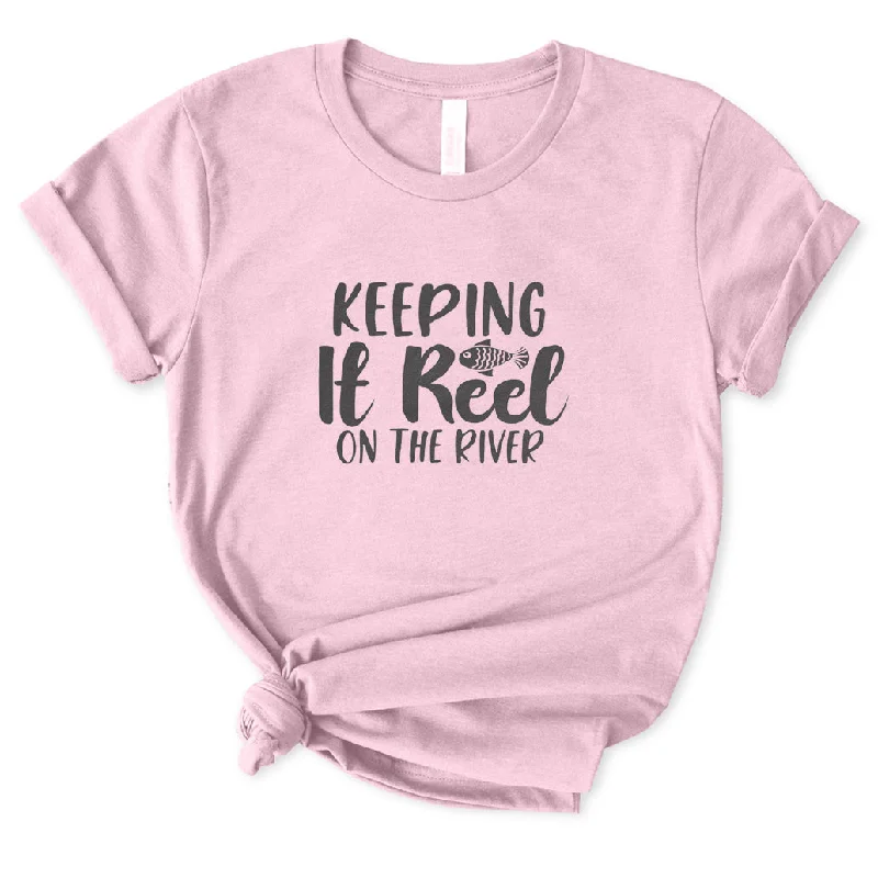 Keeping It Reel on The River T-Shirt for Women Polka Dot Checkered Tartan