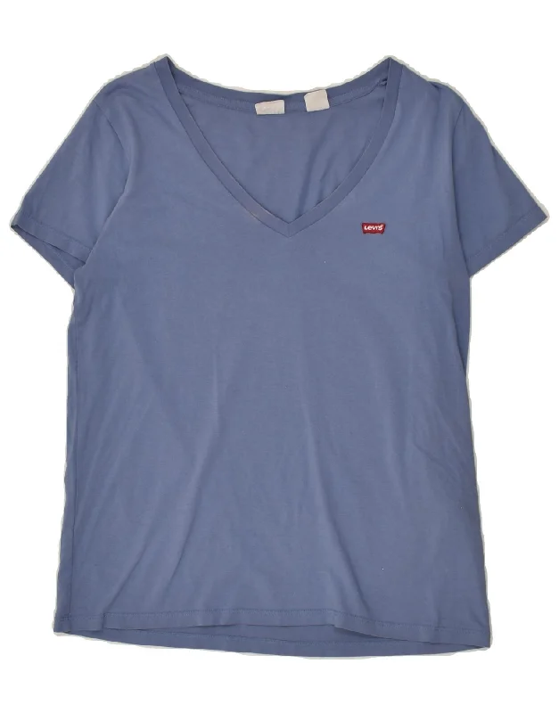 LEVI'S Womens T-Shirt Top UK 14 Medium Blue Cotton Cozy Warm Stylish