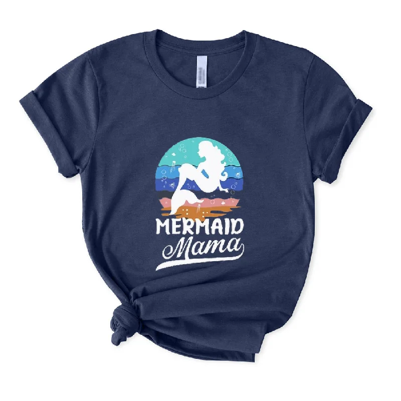 Mermaid Mama T-Shirt for Women Notch Collar Peter Pan Collar Cowl Neck