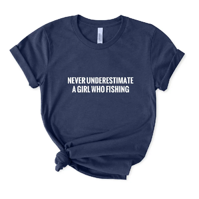 Never Underestimate A Girl Who Fishing T-Shirt for Women Plaid T-Shirt Polka Dot Checkered