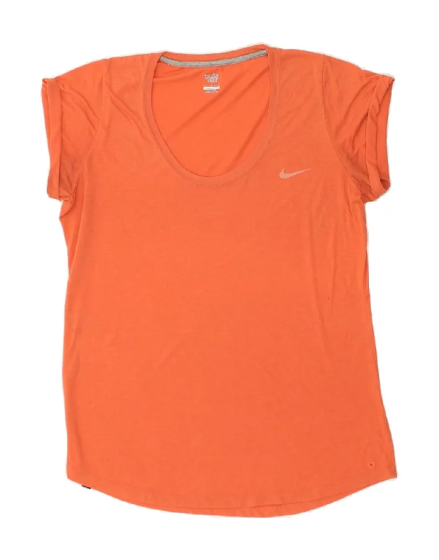 NIKE Womens T-Shirt Top UK 16 Large Orange Zippered Buttoned Snapped