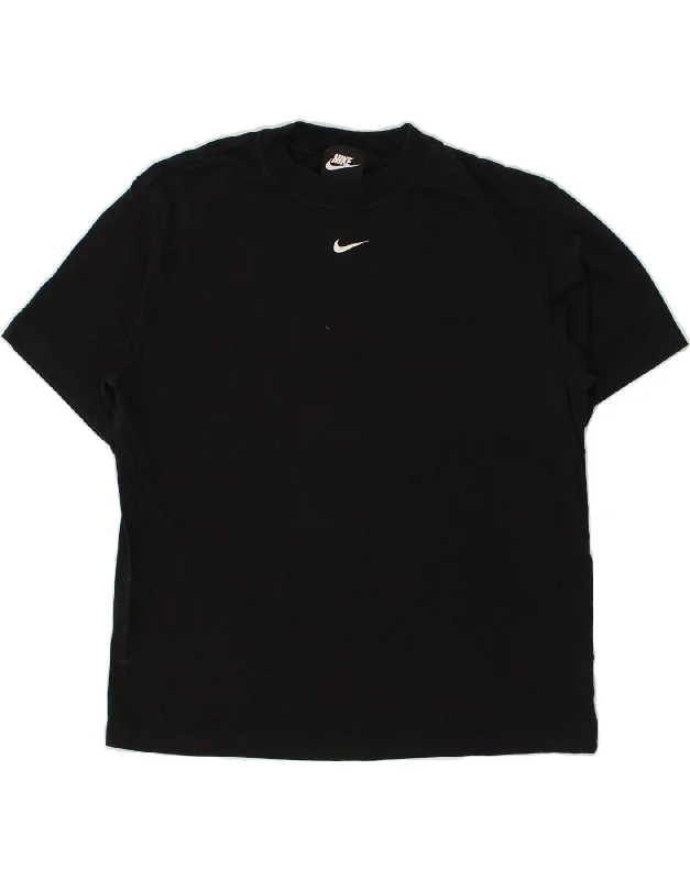 NIKE Womens T-Shirt Top UK 6 XS Black Cotton Knit Fabric Woven Fabric Fleece Fabric