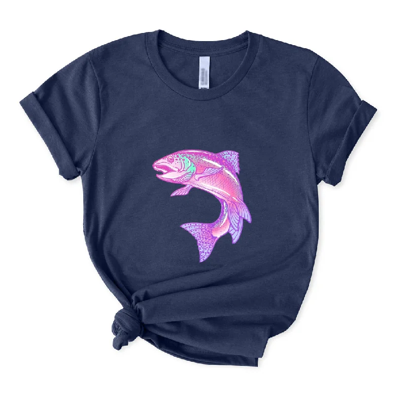 Pink Rainbow Trout T-Shirt for Women Knit Fabric Woven Fabric Fleece Fabric