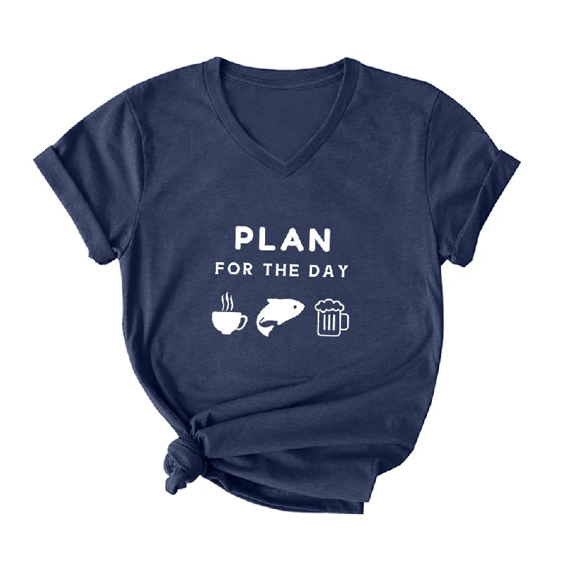 Plan for The Day V Neck T-Shirt for Women Modern Contemporary Chic