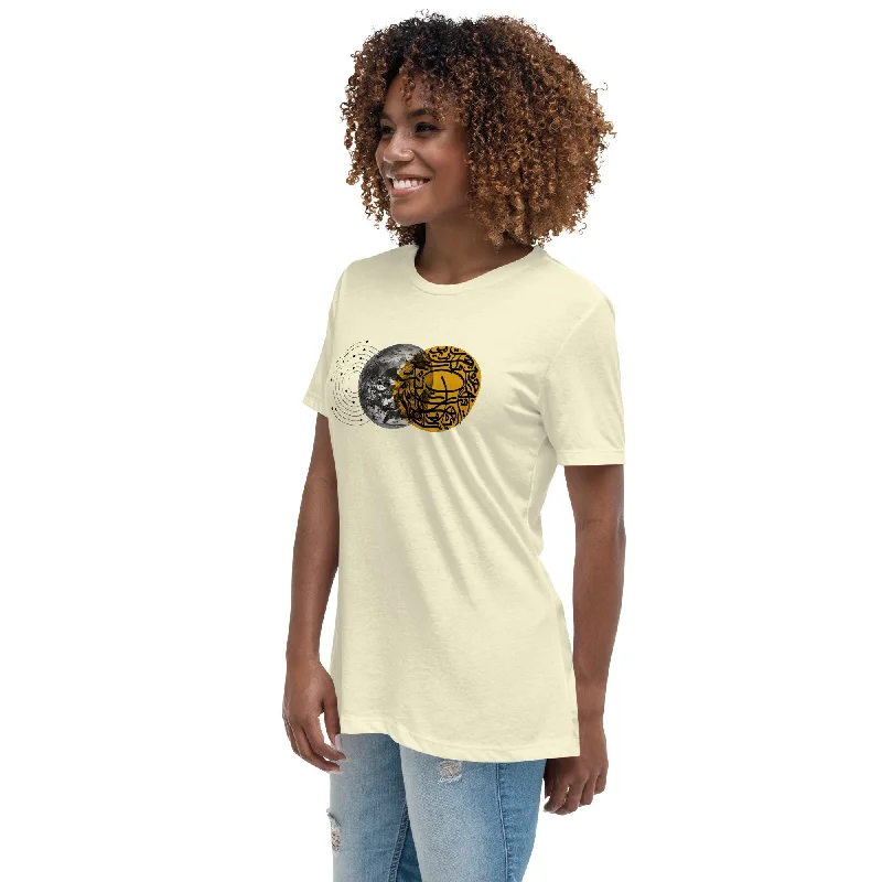 Short Sleeve Women's Relaxed T-Shirt FOLLOW ME INTO THE DARK Welt Pockets Slit Pockets