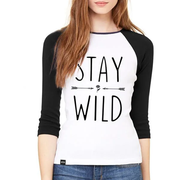 STAY WILD Women's Raglan Tee Solid Print Embellished