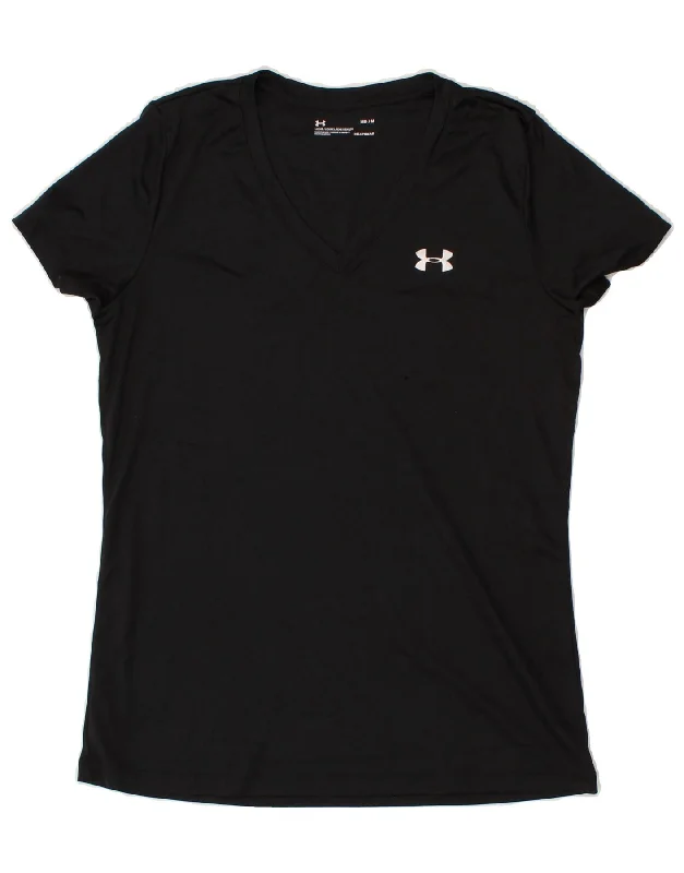 UNDER ARMOUR Womens T-Shirt Top UK 14 Medium Black Polyester Sequined Glittery Shiny