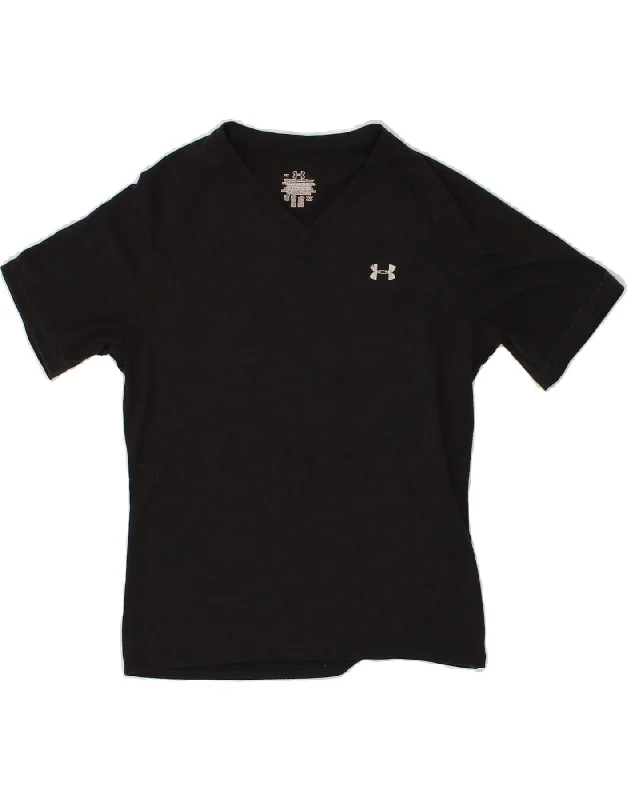 UNDER ARMOUR Womens T-Shirt Top UK 6 XS Black Polyester Print Jacquard Patchwork