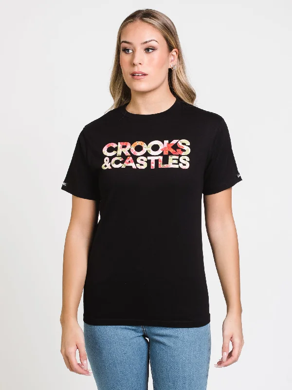 CROOKS & CASTLES FLORAL BANDUSA SHORT SLEEVE BOYFRIEND TEE - CLEARANCE Embroidered Appliqued Beaded