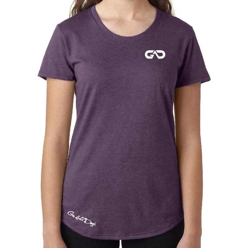 Women's GO ALL DAY Infinity Logo TriBlend Tee (Plum) Zippered Front Buttoned Front Snap Front