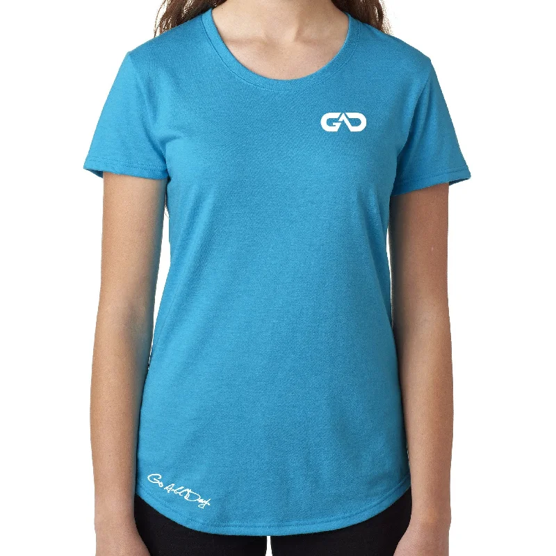 Women's GO ALL DAY Infinity Logo TriBlend Tee (Tahiti Blue) Spandex Blend Rayon Blend Denim Blend