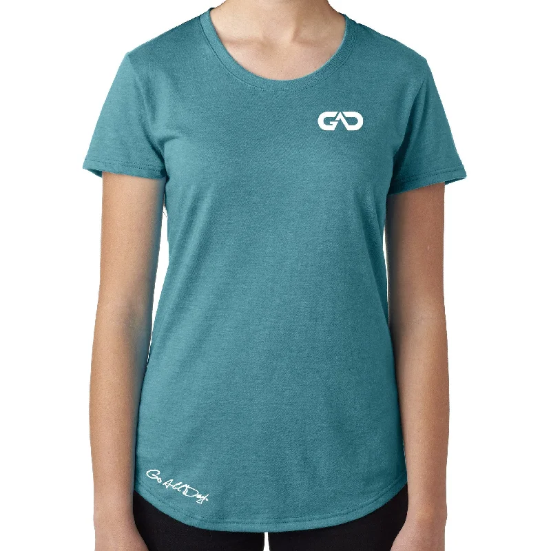 Women's GO ALL DAY Infinity Logo TriBlend Tee (Teal) Anti-Pilling Machine Wash Handmade