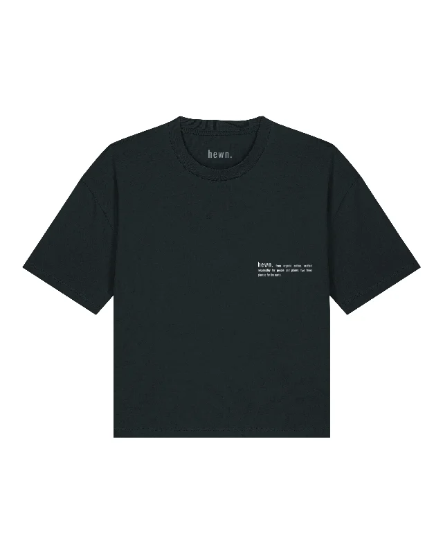 Womens Organic Boxy T-shirt in Jet Black Front Pockets Side Pockets Patch Pockets