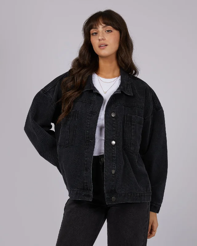 All About Eve Sydney Jacket Washed Black Zippered Front Buttoned Front Snap Front