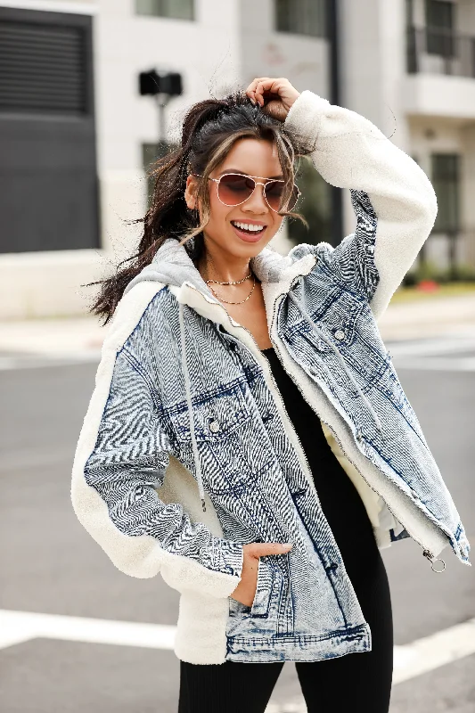 Back In Town Hooded Denim Teddy Jacket Mesh Jacket Canvas Jacket Denim Jacket