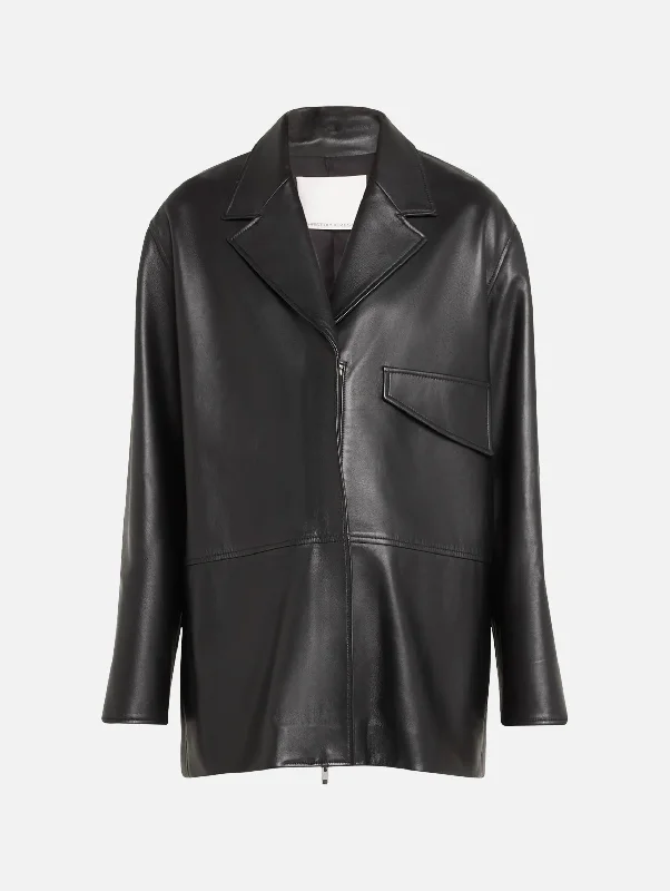 Charli Leather Jacket in Black Oversized Jacket Tailored Jacket Straight Jacket