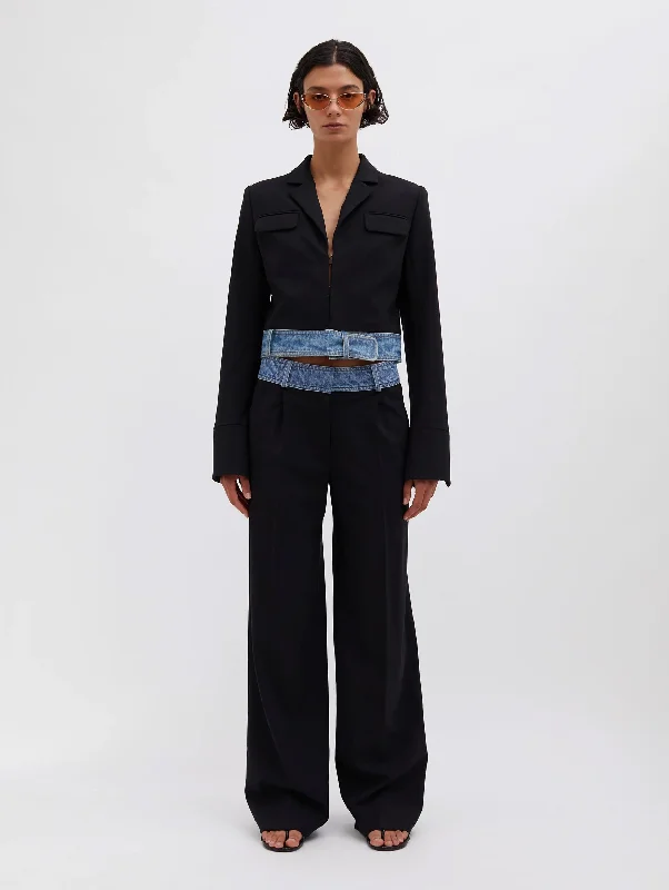 Deconstruct Denim Waisted Jacket in Black Indigo Chenille Jacket Brocade Jacket Lace Jacket