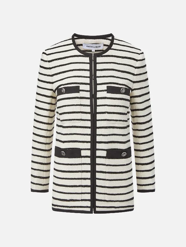 Foster Striped Dickey Jacket in Ivory Black Knit Jacket Woven Jacket Fleece Jacket