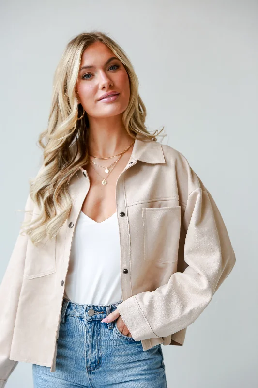 Hadley Cream Suede Cropped Jacket - DOORBUSTER Hooded Jacket Caped Jacket Shawl Collar Jacket